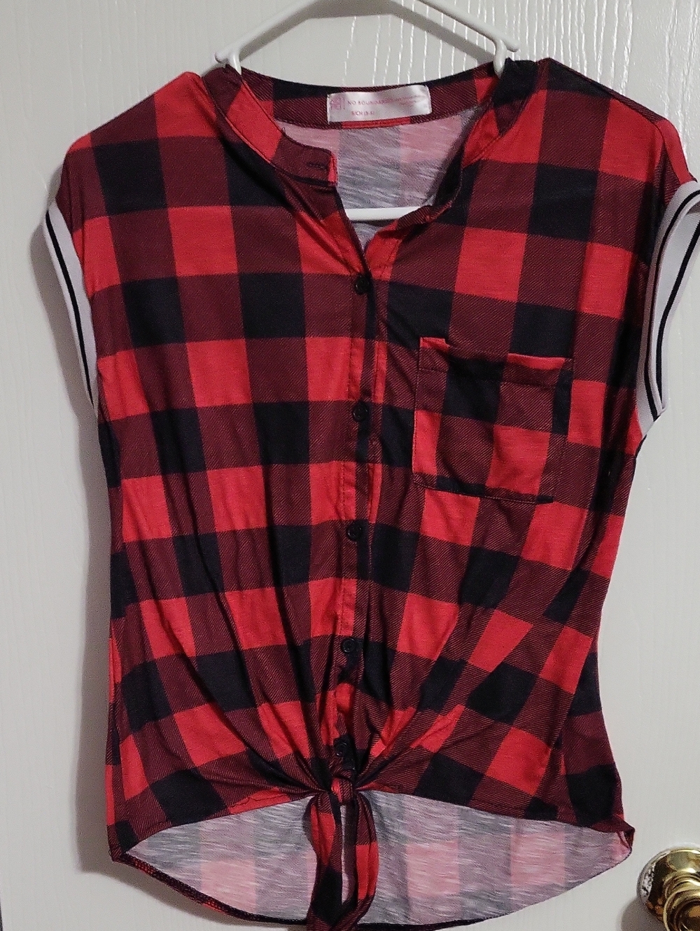 Shirt-No Boundaries Red and Black Plaid Button #3193